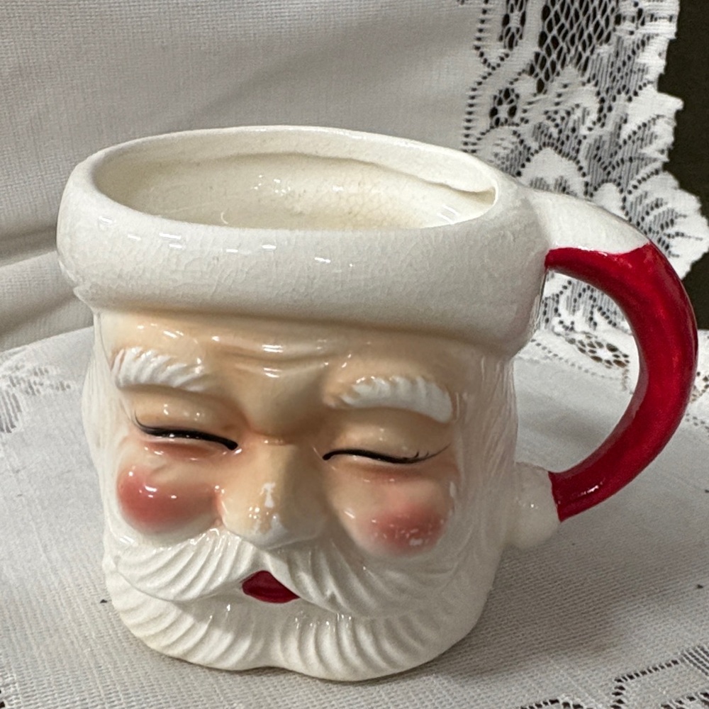 VTG MCM Hand Painted 3D Sculpted Twinkling Eyes Santa Clause Face Mug Cup Japan